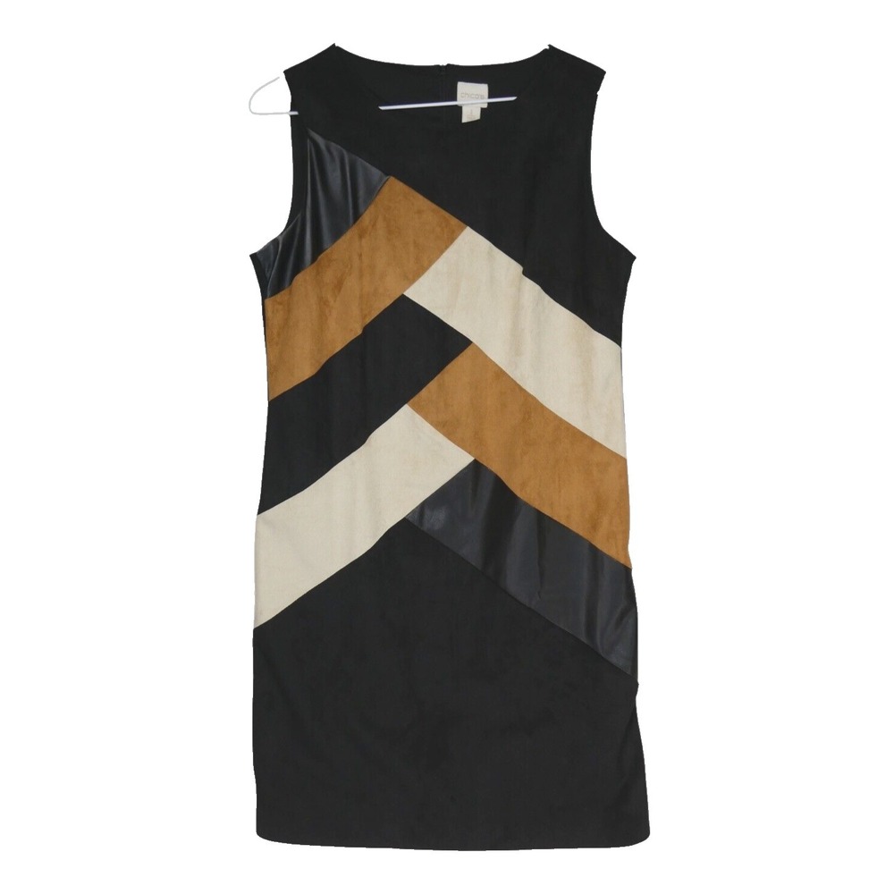 CHICO'S NWT $159‎ Faux Suede Dress Sz 1 Petite M / 8 Colorbblock Patchwork Shift